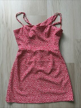 French Connection Red and White Floral Print Spaghetti Strap Dress 6
